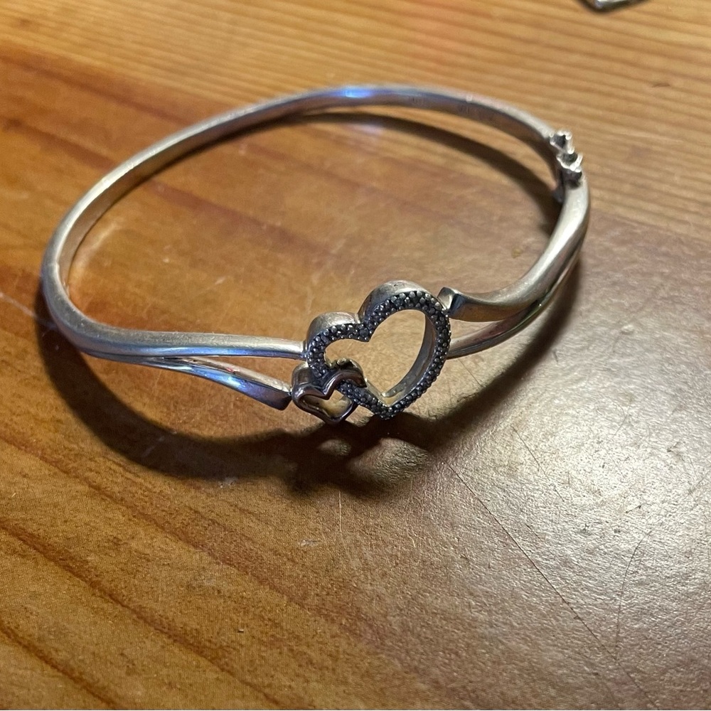 Diamond & Sterling Silver Bangle Braclet - image 2